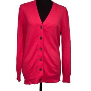 Fuschia pink V neck button down wool blend cardigan J. Crew